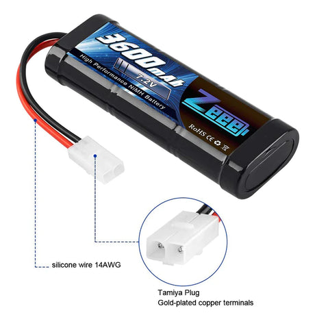 Zeee 7.2V 3600mAh RC NiMH Akku Tamiya-Stecker (2 Stück)
