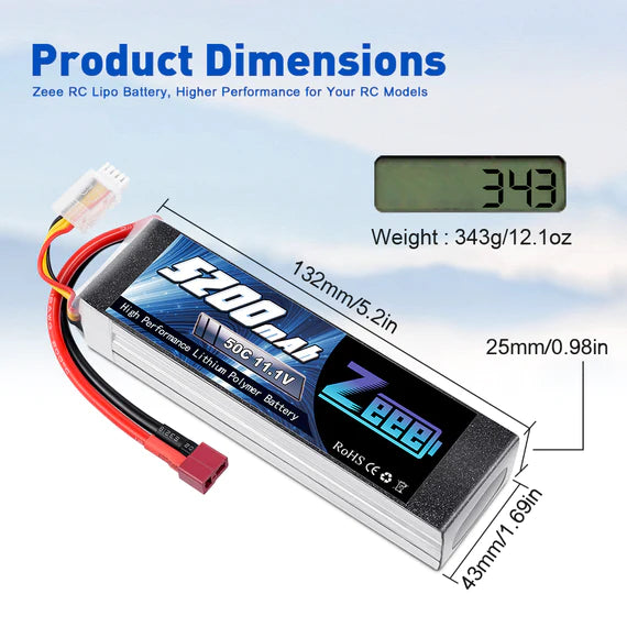 Zeee 3S Lipo Akku 5200mAh 11.1V 50C DEAN (2 St.) - LiPo24.de