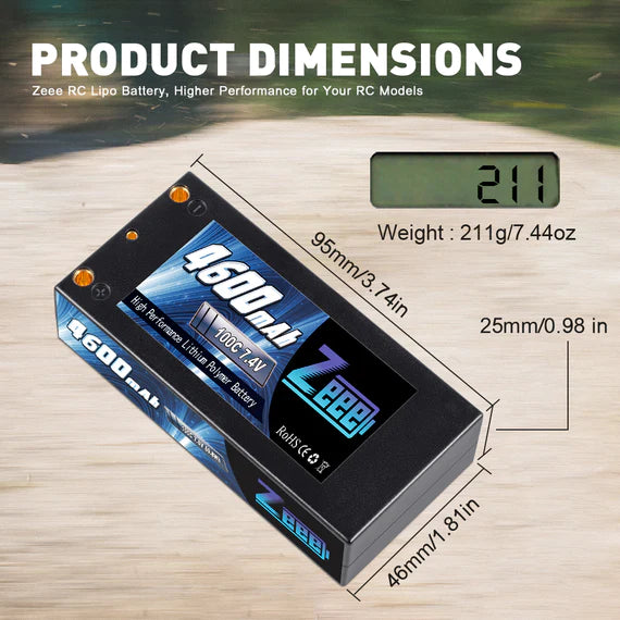 Zeee 2S Shorty Lipo Akku 4600mAh 7,4V 100C Hartschalenkoffer mit 4mm Bullet Deans Stecker für RC Car RC Modelle - LiPo24.de