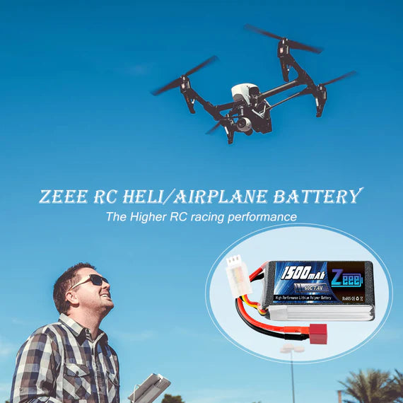 Zeee 2S Lipo Akku 1500mAh 7.4V 60C mit Deans Stecker für RC Modelle (2 Pack) - LiPo24.de