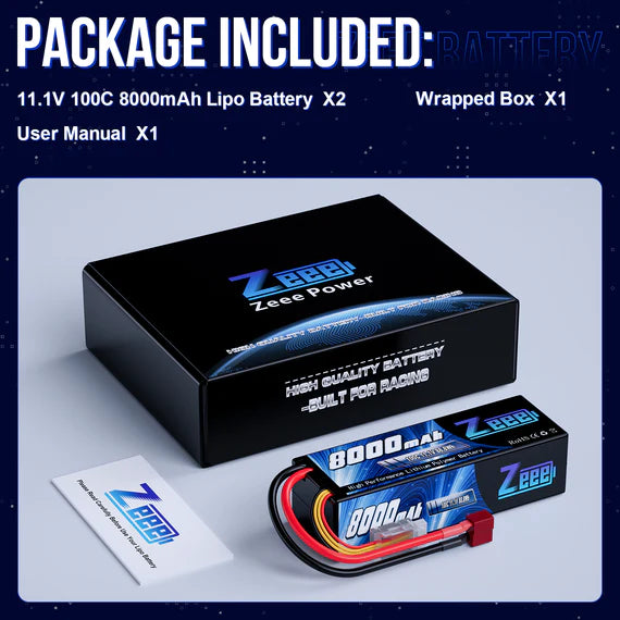 Zeee 3S Lipo Akku 8000mAh 11.1V 100C mit Deans T Plug Hard Case Akku - LiPo24.de
