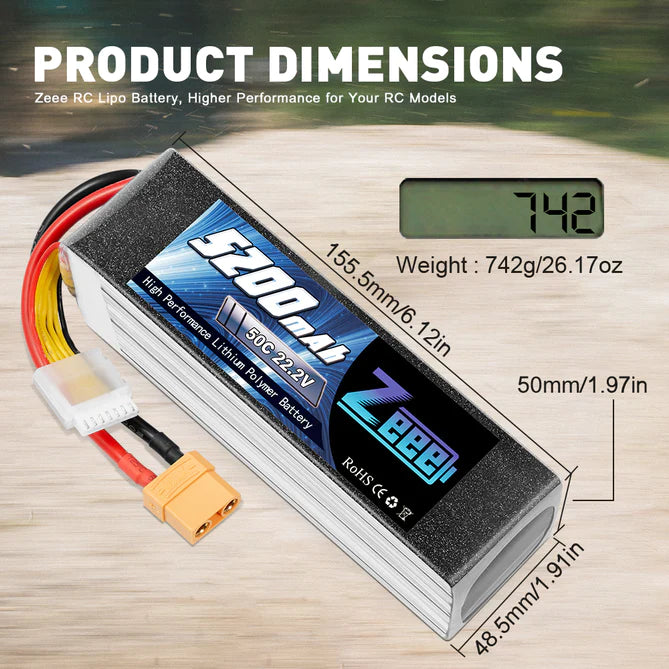Zeee 6S Lipo Akku 5200mAh 22.2V 50C XT90 - LiPo24.de