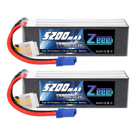 Zeee 6S Lipo Akku 5200mAh 22,2V 100C mit EC5 Anschluss für RC Car RC Modelle (2 Pack) - LiPo24.de