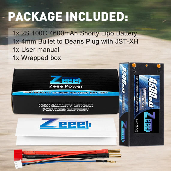 Zeee 2S Shorty Lipo Akku 4600mAh 7,4V 100C Hartschalenkoffer mit 4mm Bullet Deans Stecker für RC Car RC Modelle - LiPo24.de