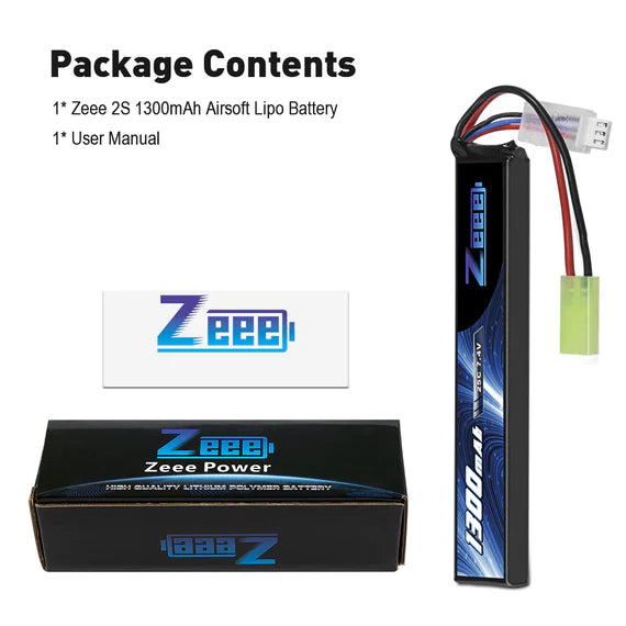 Zeee 2S Lipo Akku 1300mAh 7,4V 25C Airsoft Mini Tamiya Stecker - LiPo24.de