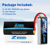 Zeee 4S Lipo Akku 3300mAh 14,8V 50C Soft Case mit XT60 Stecker für RC Flugzeug RC Auto (2 Packungen) - LiPo24.de