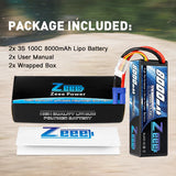 Zeee 3S Lipo Akku 8000mAh 11,1V 100C Hartschalenkoffer mit EC5 Stecker für 1/8 1/10 RC Automodell (2 Stück) - LiPo24.de
