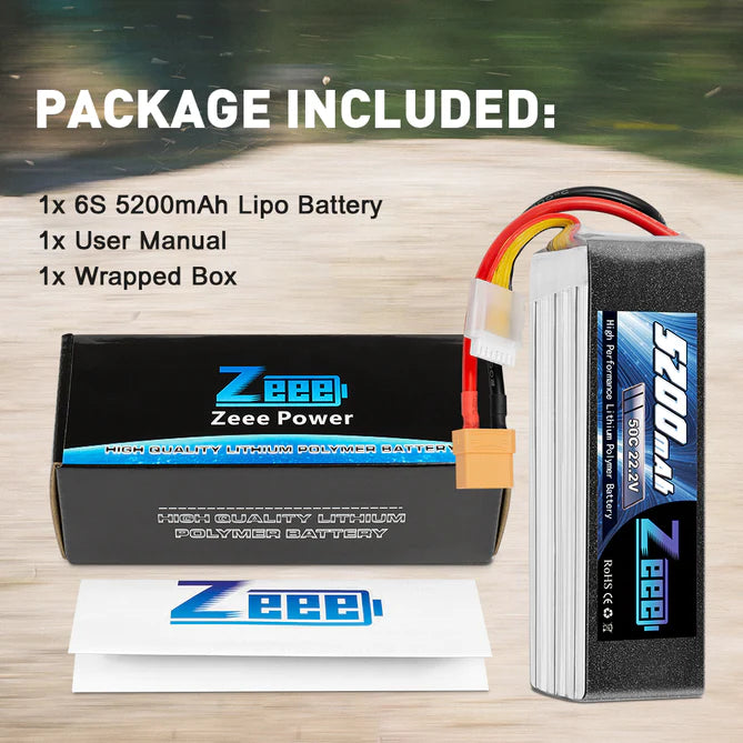 Zeee 6S Lipo Akku 5200mAh 22.2V 50C XT90 - LiPo24.de