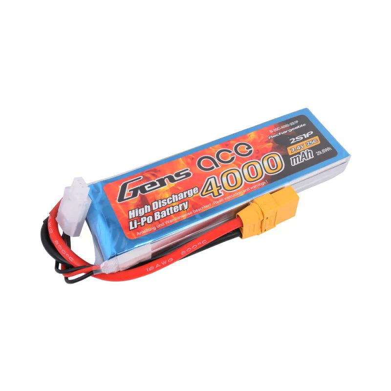 Gens Ace 4000mAh 7,4V 25C 2S1P Lipo Akkupack mit XT90 Stecker - LiPo24.de