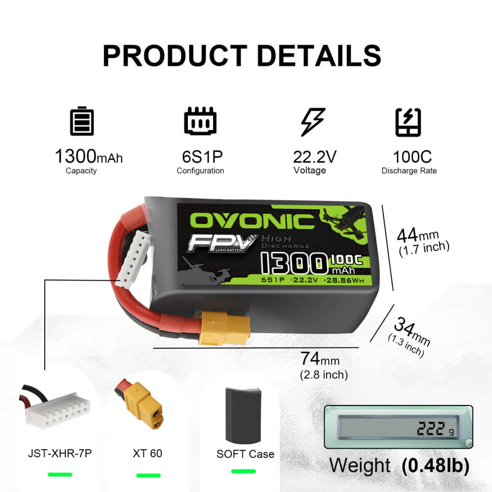 Ovonic 6S 1300mAh 100C 22.2V XT60 LiPo Akku (4 St.) - LiPo24.de