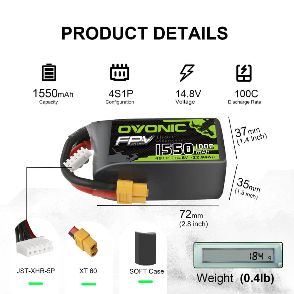 Ovonic 4S 1550mAh 100C 14.8V XT60 LiPo Akkupack - LiPo24.de