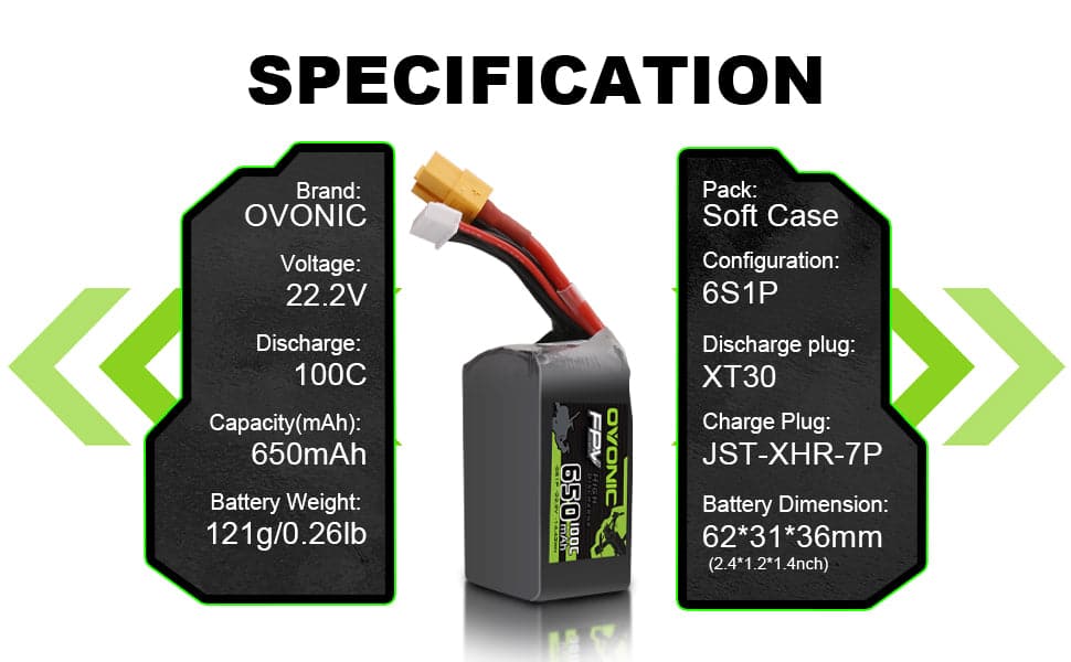 Ovonic 6S 650mAh 100C 22,2V XT30 LiPo Akku Pack (2 St.) - LiPo24.de