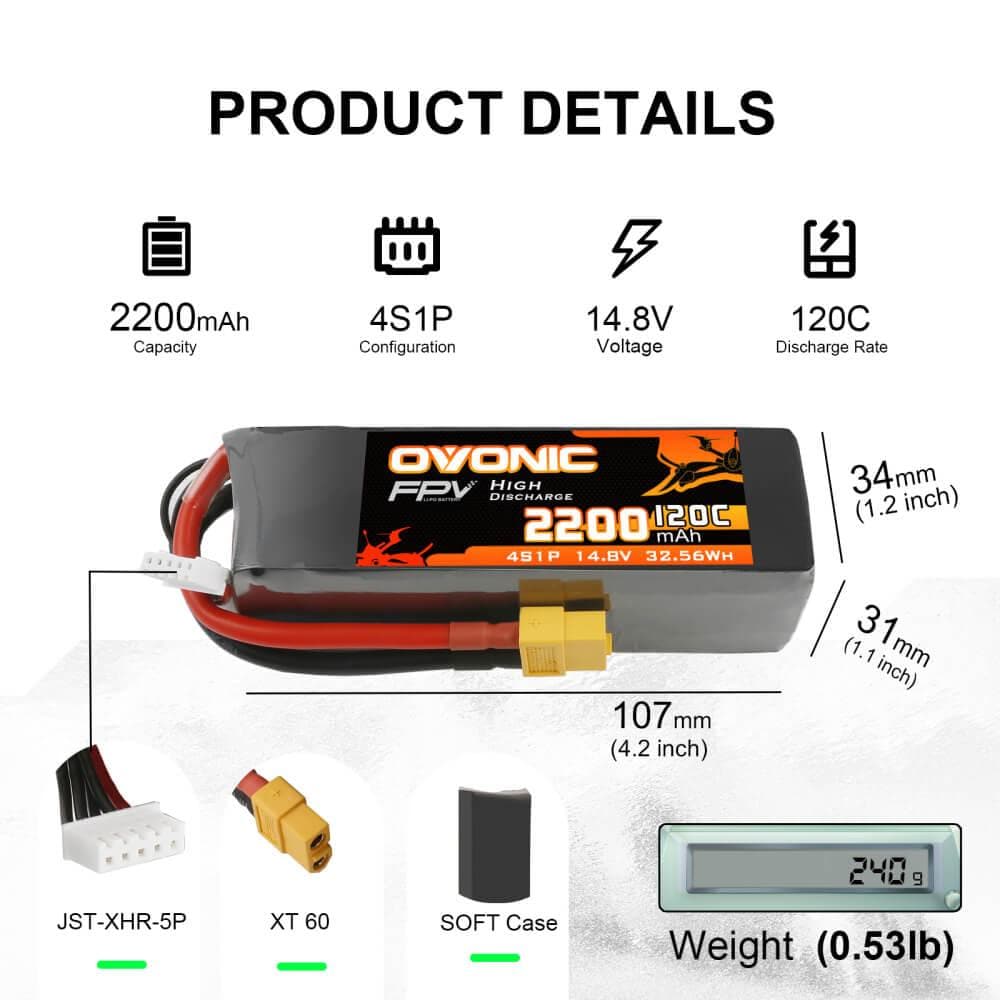 Ovonic 4S 2200mAh 120C 14,8V XT60 LiPo Akku (2 St.) - LiPo24.de