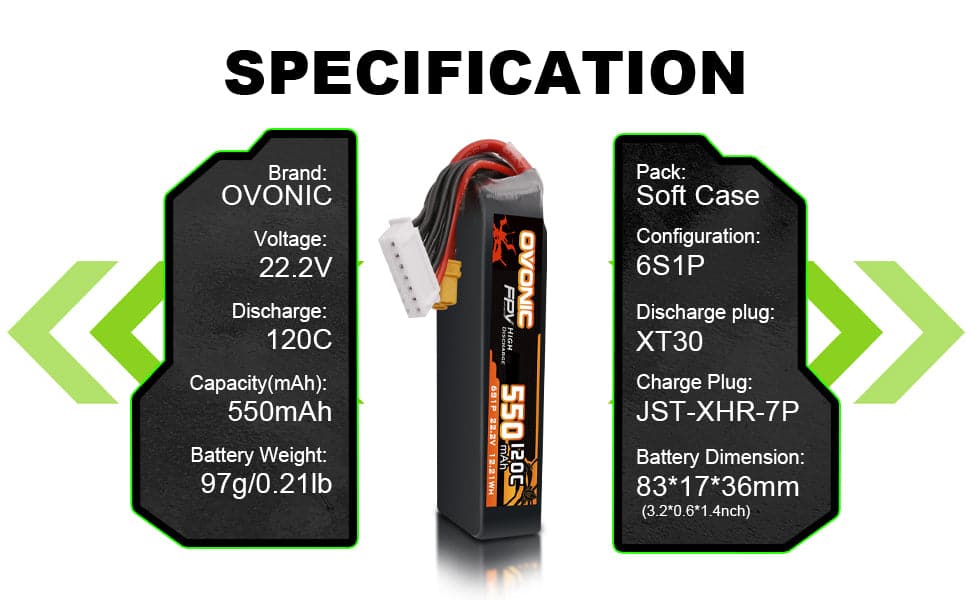Ovonic 6S 550mAh 120C 22,2V XT30 LiPo Akku (2 St.) - LiPo24.de