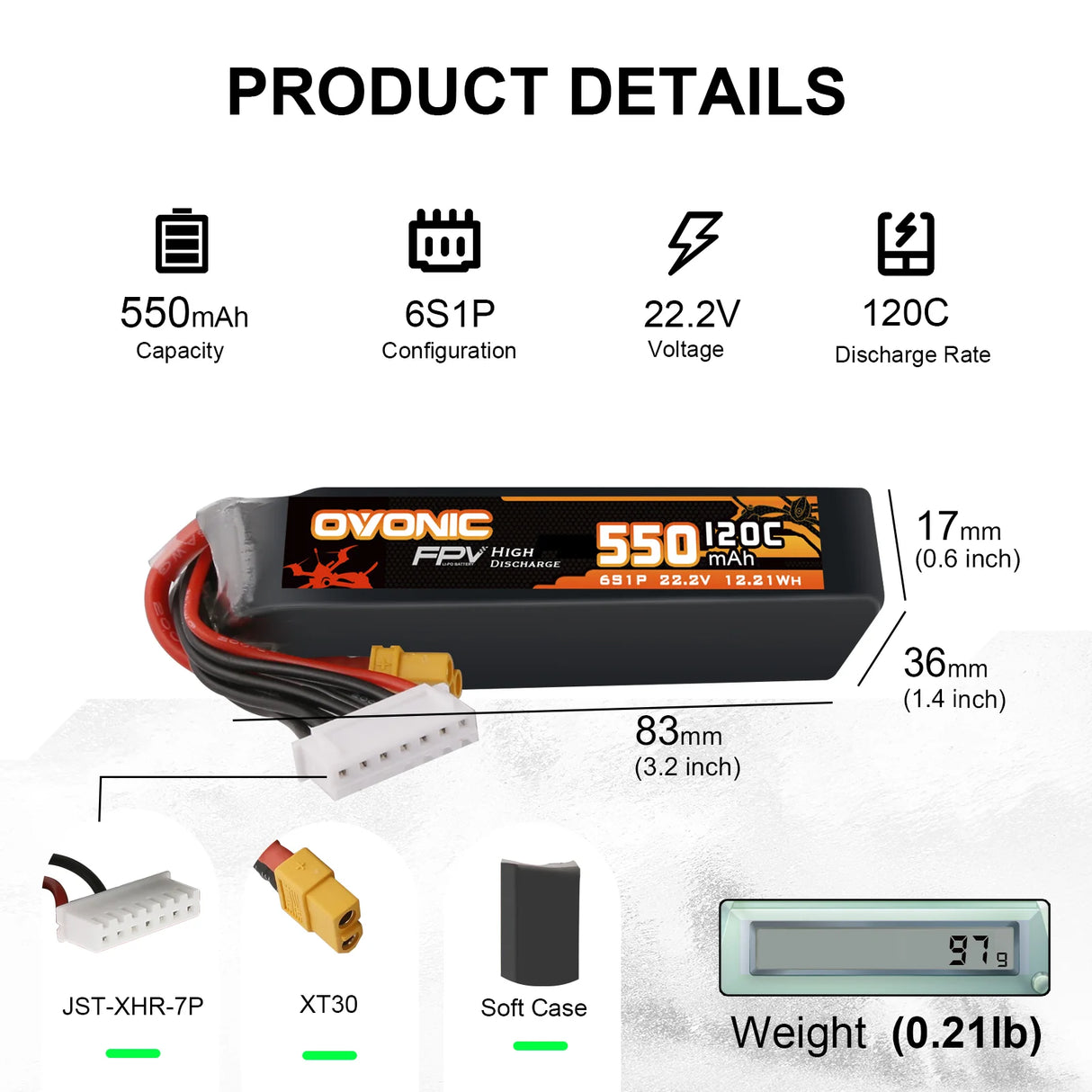Ovonic 3S 550mAh 130C 11,1V XT30 LiPo Akku (4 St.) - LiPo24.de