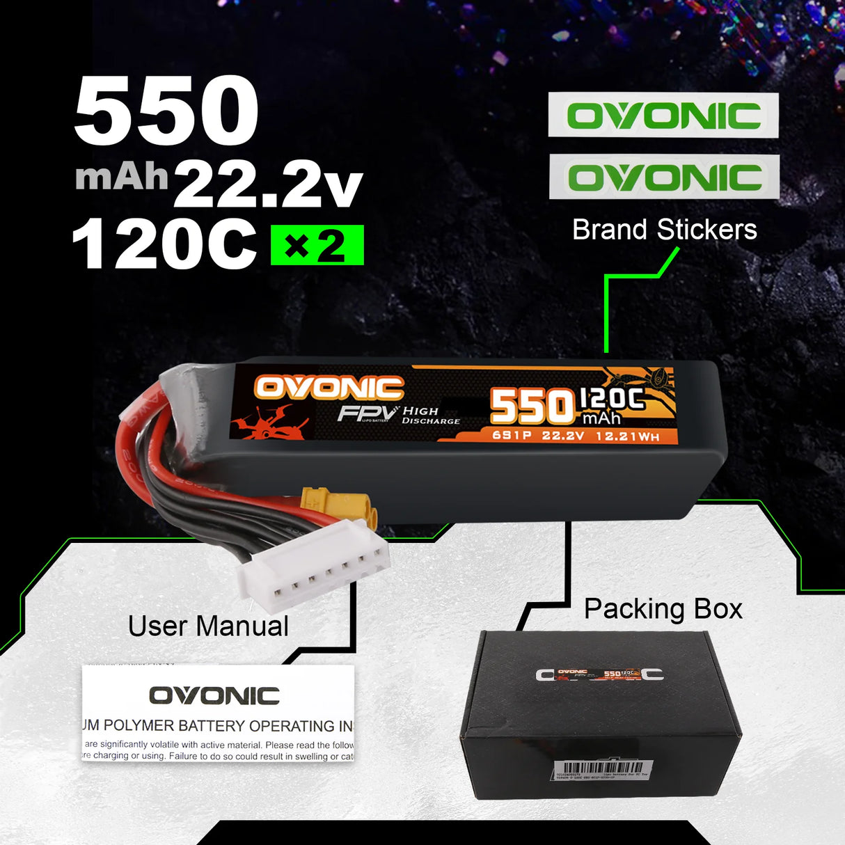 Ovonic 3S 550mAh 130C 11,1V XT30 LiPo Akku (4 St.) - LiPo24.de