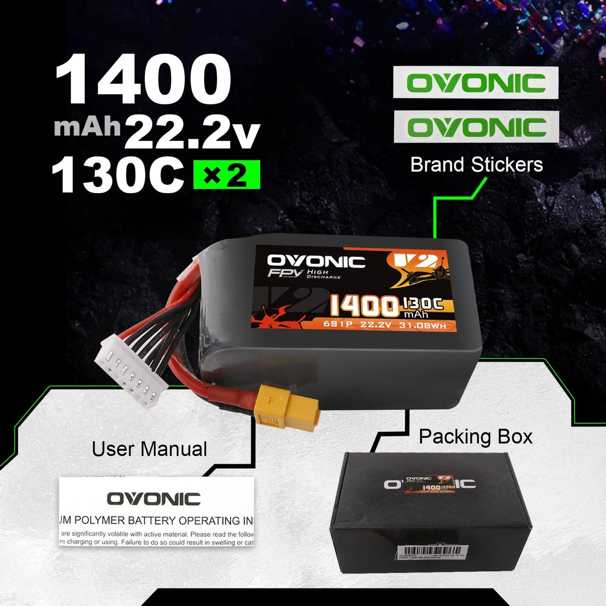 Ovonic 6S 1400mAh 130C 22,2V XT60 Lipo Akku Pack (2  St.) - LiPo24.de