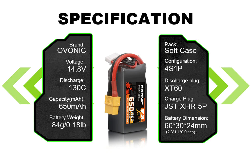 Ovonic 4S 650mAh 130C 14,8V XT60 LiPo Akku (4 St.) - LiPo24.de