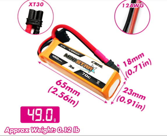 CNHL MiniStar 450mAh 11,1V 3S 70C Lipo Akku mit XT30U (2 St.) - LiPo24.de