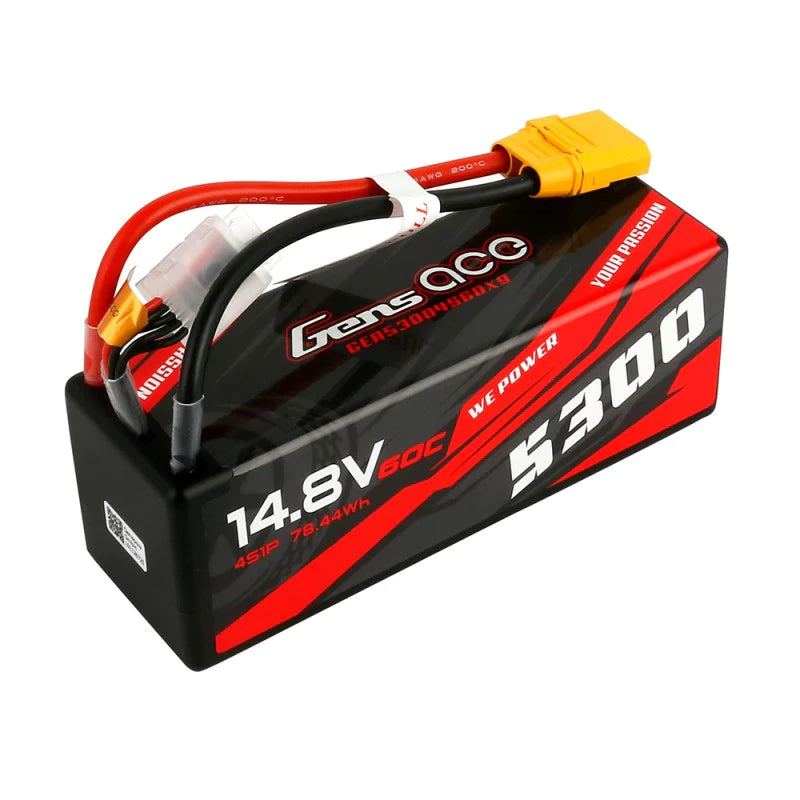 Gens Ace 5300mAh 14,8V 60C 4S1P HardCase 14# Auto Lipo Akku mit XT90 - LiPo24.de