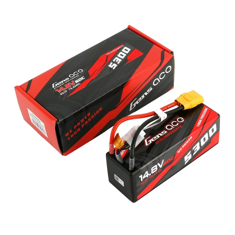 Gens Ace 5300mAh 14,8V 60C 4S1P HardCase 14# Auto Lipo Akku mit XT90 - LiPo24.de