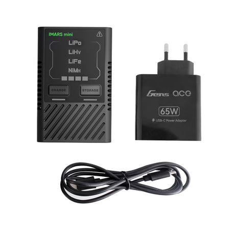 Gens Ace IMARS mini G-Tech USB-C 2-4S 60W RC Akkuladegerät mit Netzteil und Adapterkabel-EU